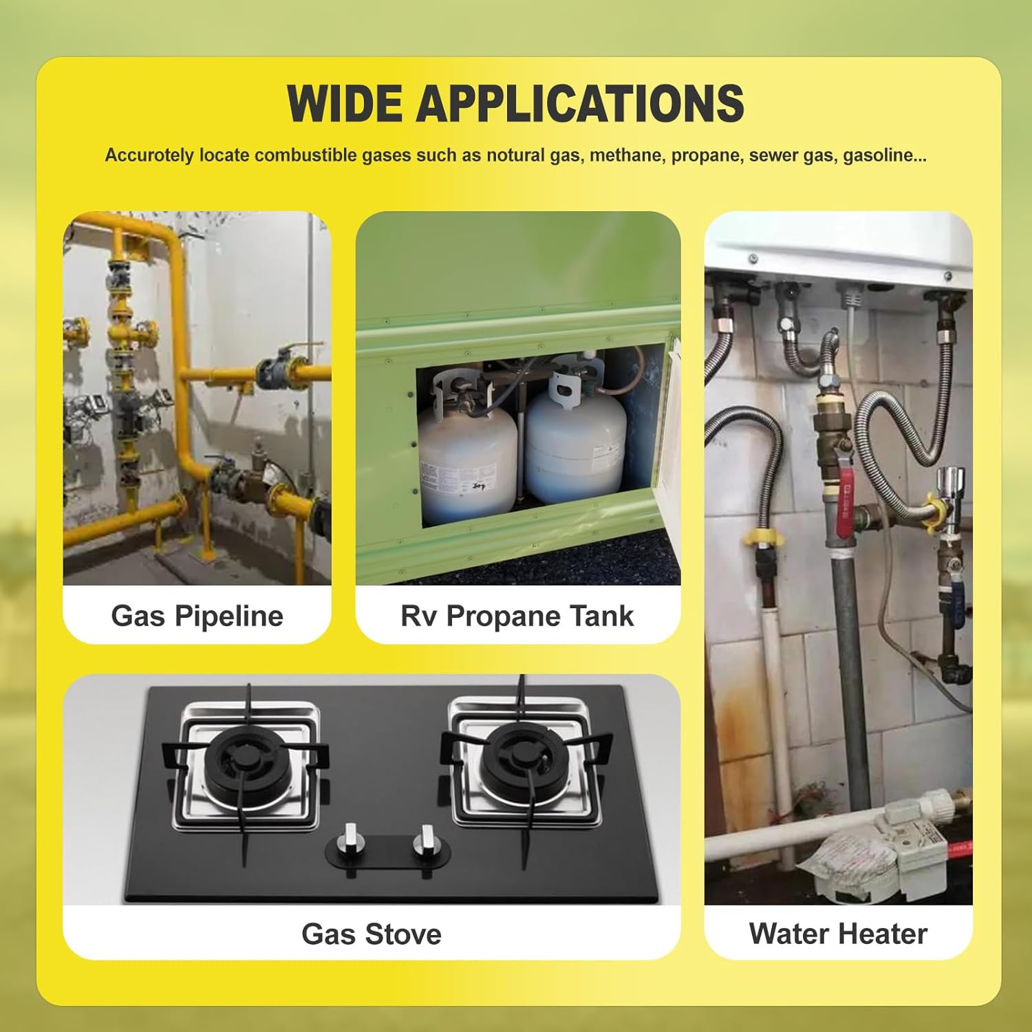 Upgraded 4 Gas Monitor Multi Gas Detector, Yfwsrecinoe Gas Leak Detector, Rechargeable 4 Gas Monitor Ex H2s Co O2 with LCD Multiple Indicator (Yellow)