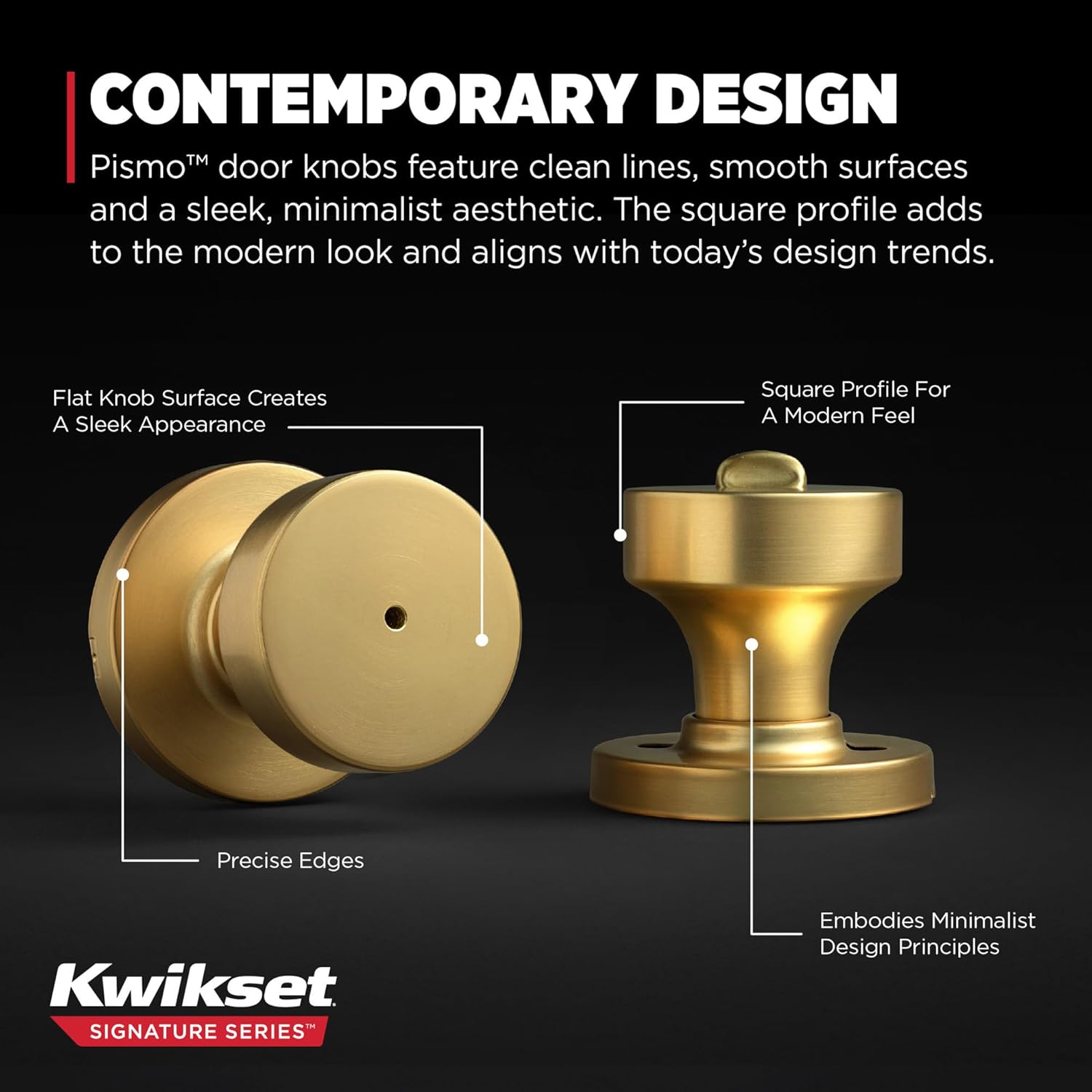 Kwikset Pismo Interior Privacy Door Knob with Lock, Door Handle for Bathroom and Bedroom, Satin Brass, Round, Keyless Turn Lock Doorknob, Microban Protection