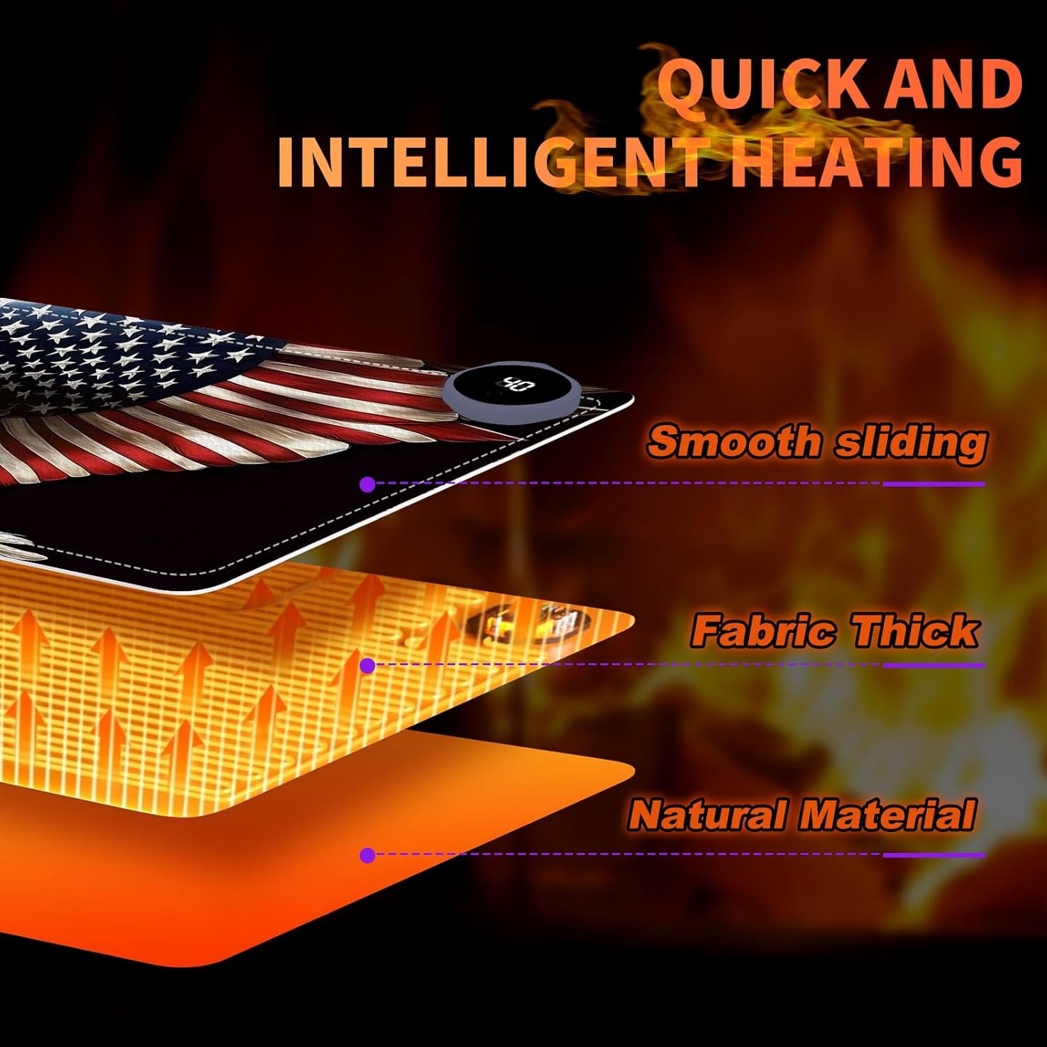Heated Mouse Pad, Warm Desk Pad, Keyboard Mat 31.5 x 13 Inch Large Size Intelligent Fast Heating, 3 Speed Adjustable, Timed Auto Power Off for Game Office Home,Soaring American Flag Eagle