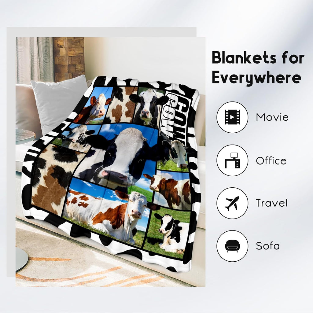 Cow Blankets and Throws, Cow Gifts for Women Girls Adults, Soft Fluffy Fuzzy Farmhouse Blanket Country Home Decor, 60"x80" Animal Pattern Throw for Bed Living Room