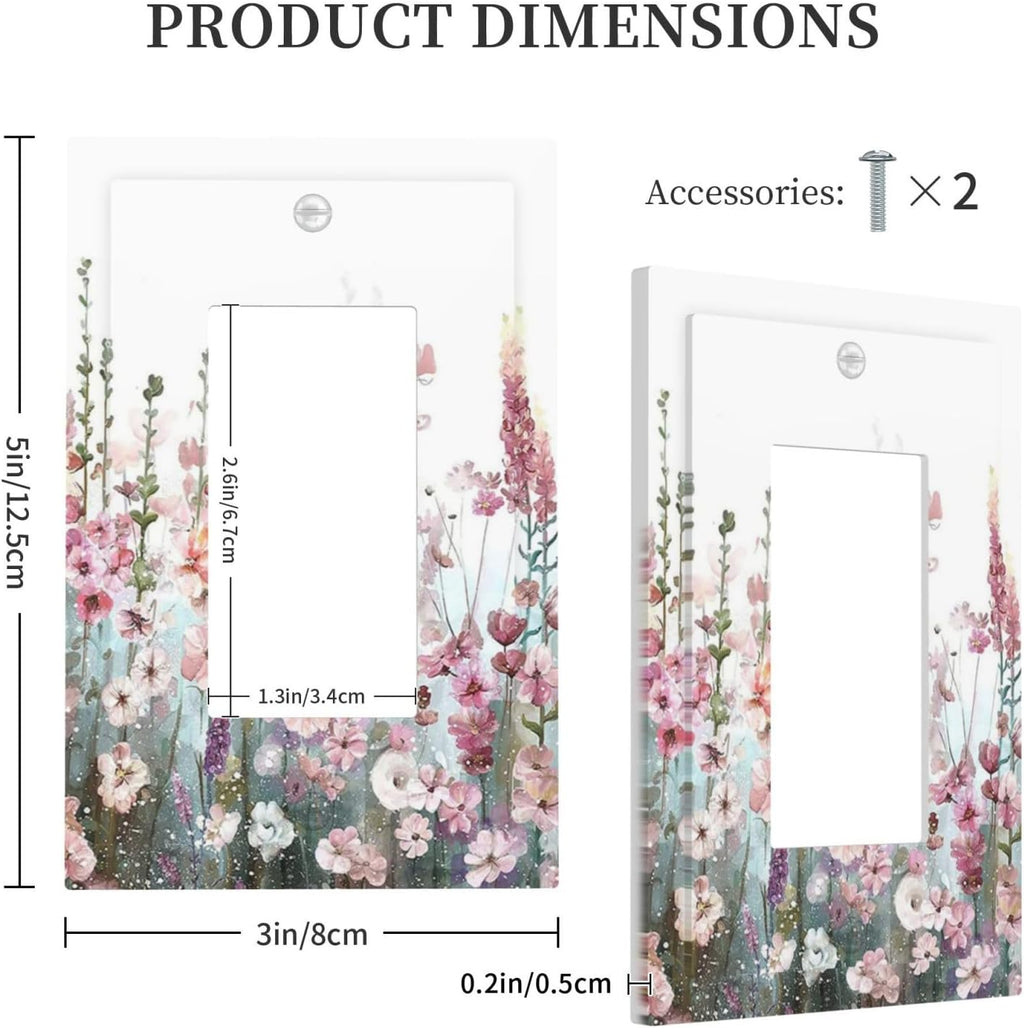 Colorful Flowers Pink Floral Watercolor Plant Decorative Outlet Covers 1 Gang Single Rocker Light Switch Cover Plate Wall Plates GFCI Faceplate for Bed Room Living Room Decor