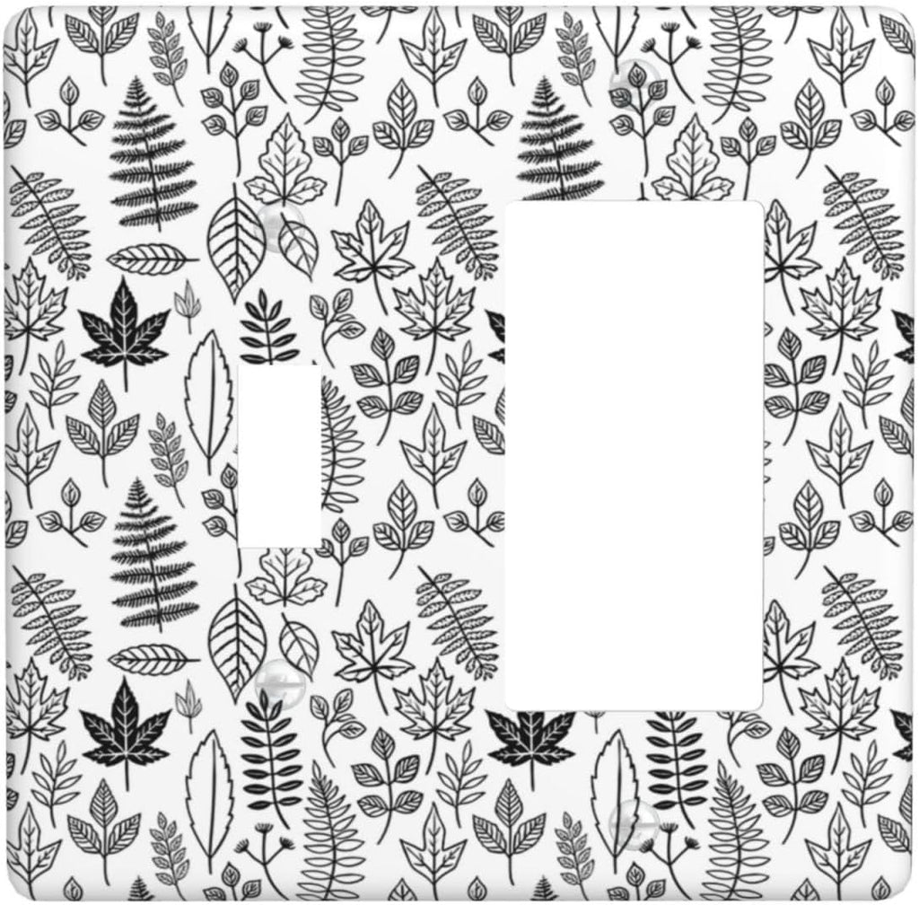 Black White Leaf Wheat Maple Leaf Plant Outlet Covers 1 Toggle 1 Rocker Combination Light Switch Cover Plate Decorative Wall Plate Electrical Switch Plates for Bedroom Bathroom Decor
