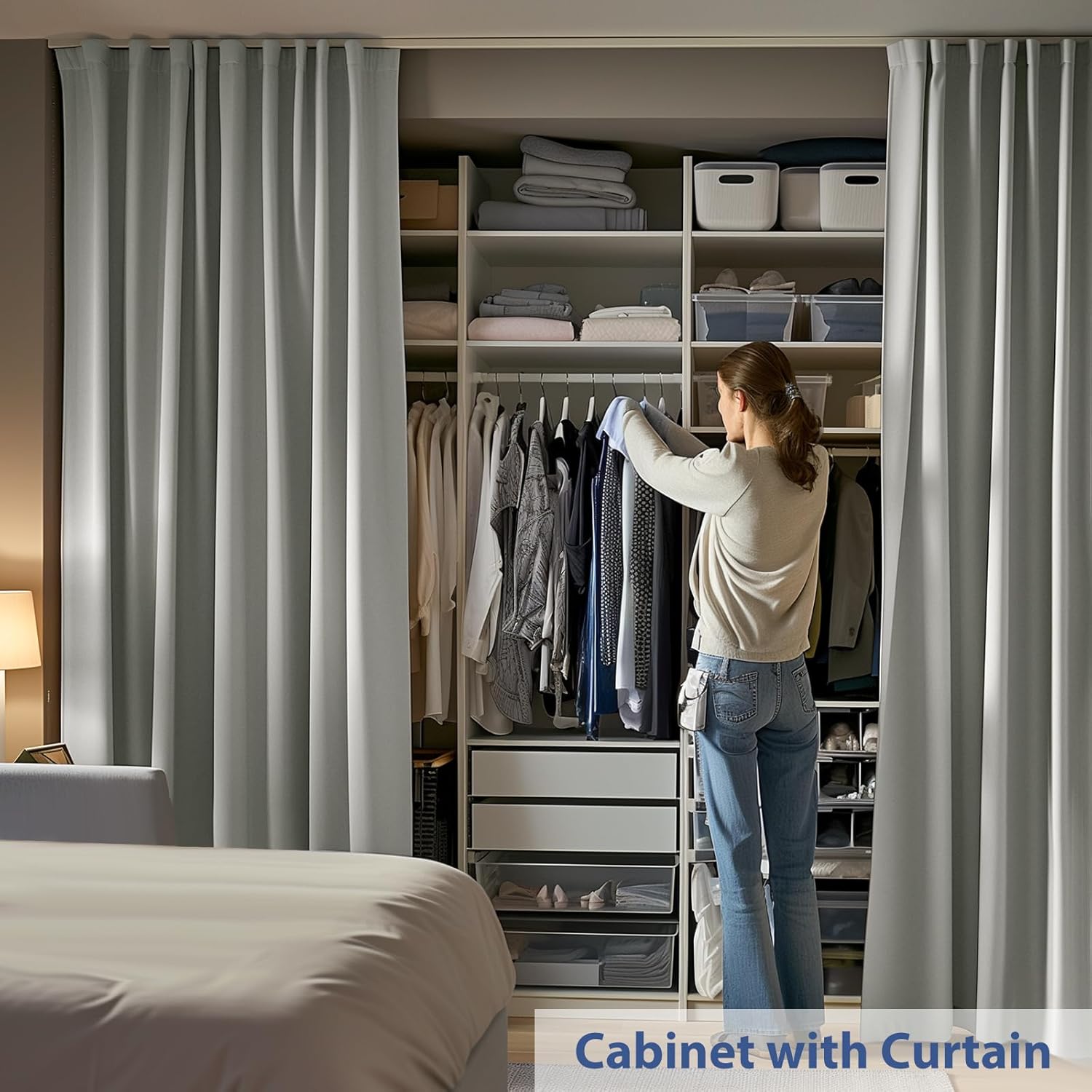 Room Divider Ceiling Mounted Curtains Track Sets Extra Wide Blackout Curtain Flexible Tracks for Bedroom Privacy Partition Separator, 1 Panel Light Grey Drape and White Rail, W10 x H8ft
