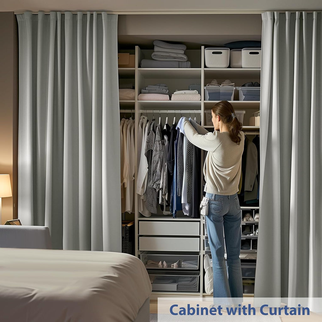 Room Divider Ceiling Mounted Curtains Track Sets Extra Wide Blackout Curtain Flexible Tracks for Bedroom Privacy Partition Separator, 1 Panel Light Grey Drape and White Rail, W15 x H9ft
