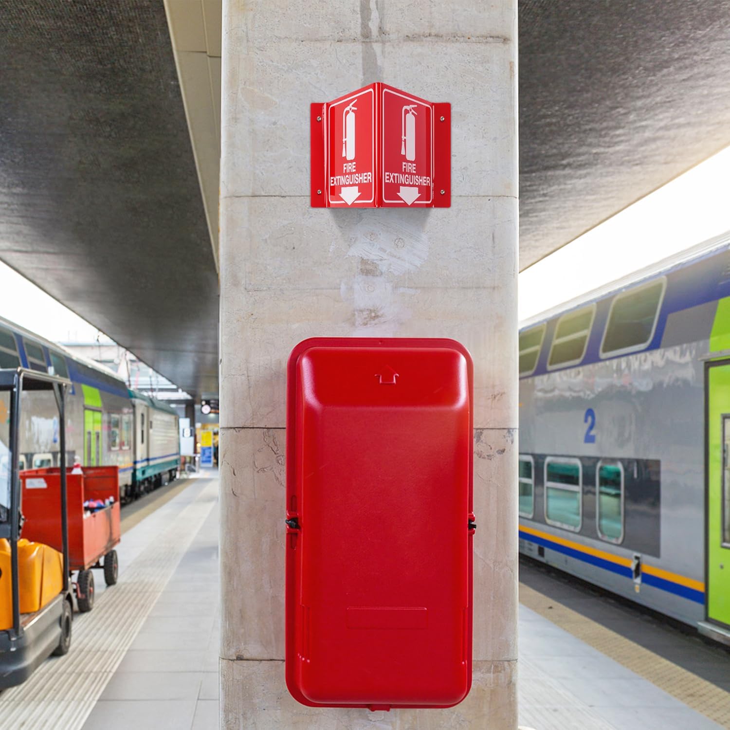 GicnKeuz Fire Extinguisher Sign, 8" x 6" Fire Extinguisher Projecting Sign with Down Arrow, Two-Sided Acrylic V-Signs, Including Screws, Easy to Install, Home Office/Business Use (4 Pack)