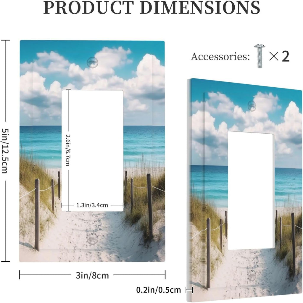 Decorative Outlet Covers Coastal Beach Ocean Seaside View 1 Gang Rocker Light Switch Cover Plate Single Wall Plates for Electrical Outlets Switch Plate Covers Faceplate for Bedroom Home Decor