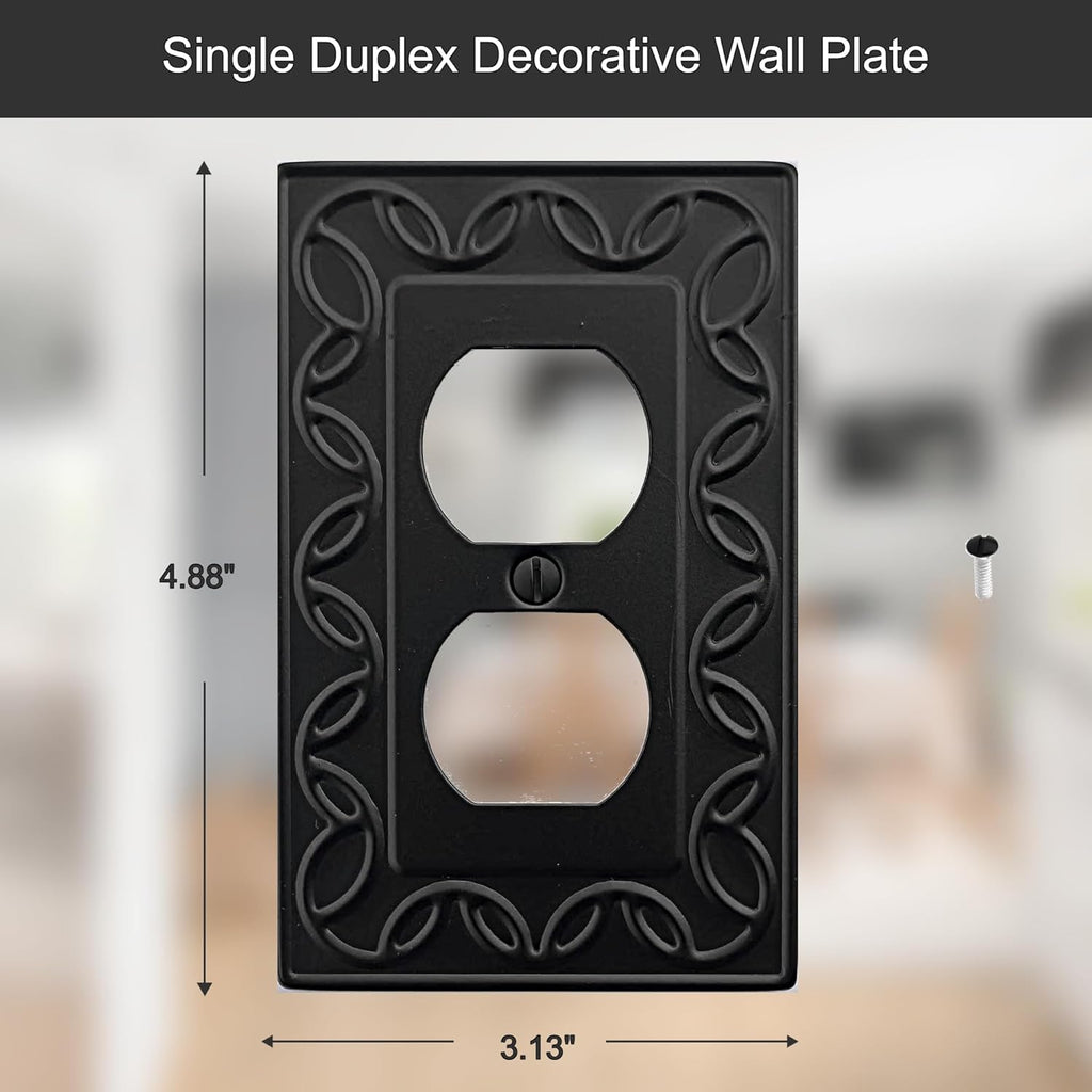 Single Toggle Light Switch Cover NovaBloom Metal Wall Plate, 4-Pack Black 1 Gang, Light Switch Cover Decorative Wallplate, Durable