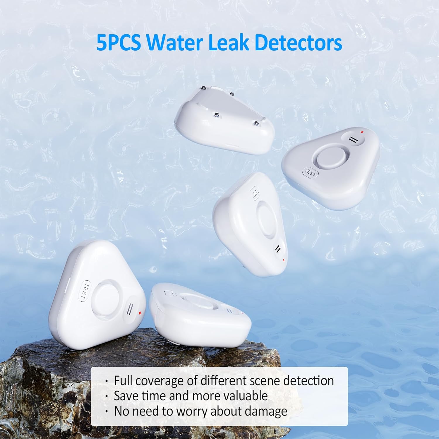 Smart Water Leak Detectors for Home WiFi with App Alerts, Stechro Ajustable 120dB Water Sensor Alarm Leak Detector for Basements Sink Kitchen Laundry, 5 Water Sensors & 1 Rechargeable Gateway