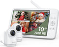 bonoch MegaView Baby Monitor, 10" Video Monitor with 2 Cameras, 10000mAh Battery, Quad Split Screen Baby Monitor with Camera and Audio, VOX Mode, Auto Night Vision, Remote PTZ, Hack Proof