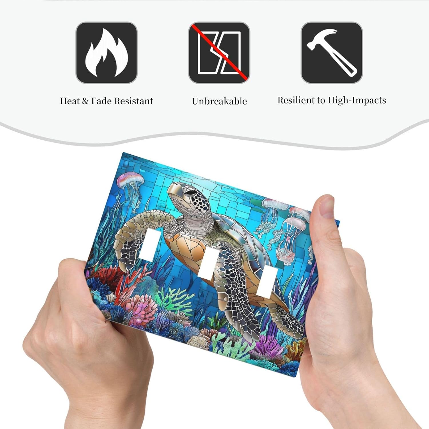 Decorative Switch Plates Nautical Sea Turtle Coral Jellyfish 3 Gang Wall Plate Triple Toggle Light Switch Cover Faceplate Electrical Wall Panels For Kids Room Nursery Decor