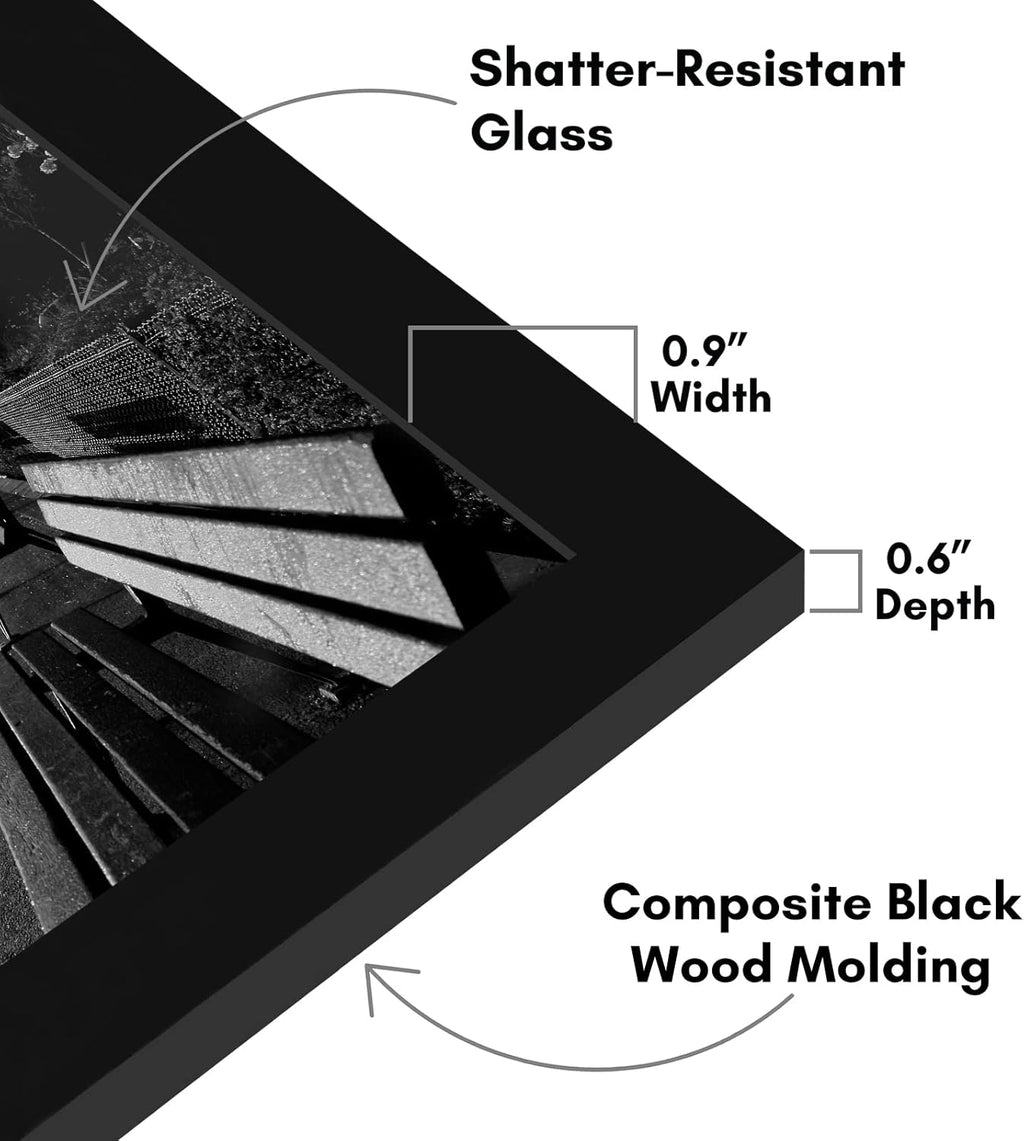 Americanflat 8x12 Picture Frame with Shatter-Resistant Glass - Signature Collection - Gallery-Style Frames Made of Engineered Wood - Photo Frame for Tabletop and Wall Display - Black