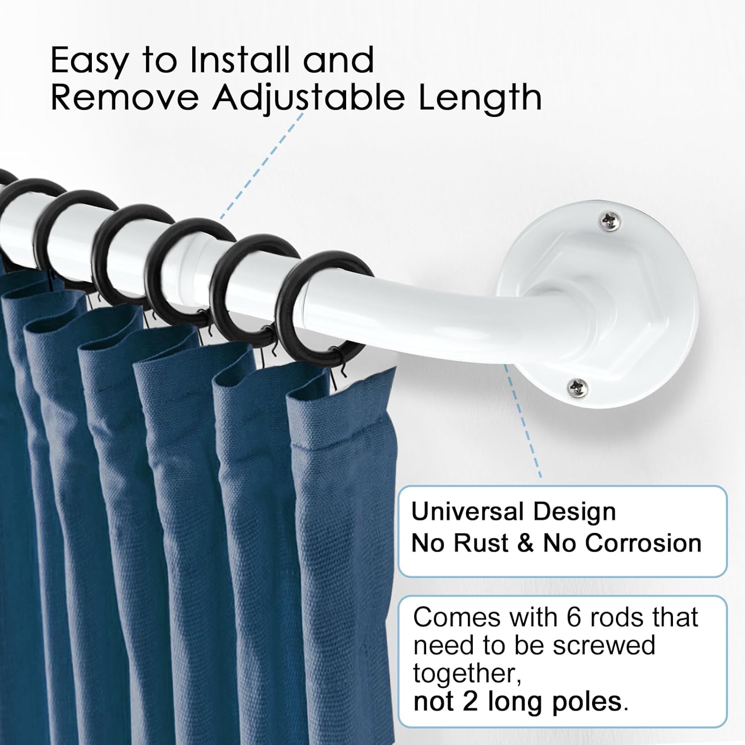 Curtain Rods for Windows 16 to 88 Inches Adjustable Blackout Wrap Around 1 Inch Diameter Curtain Rod,Ivory White