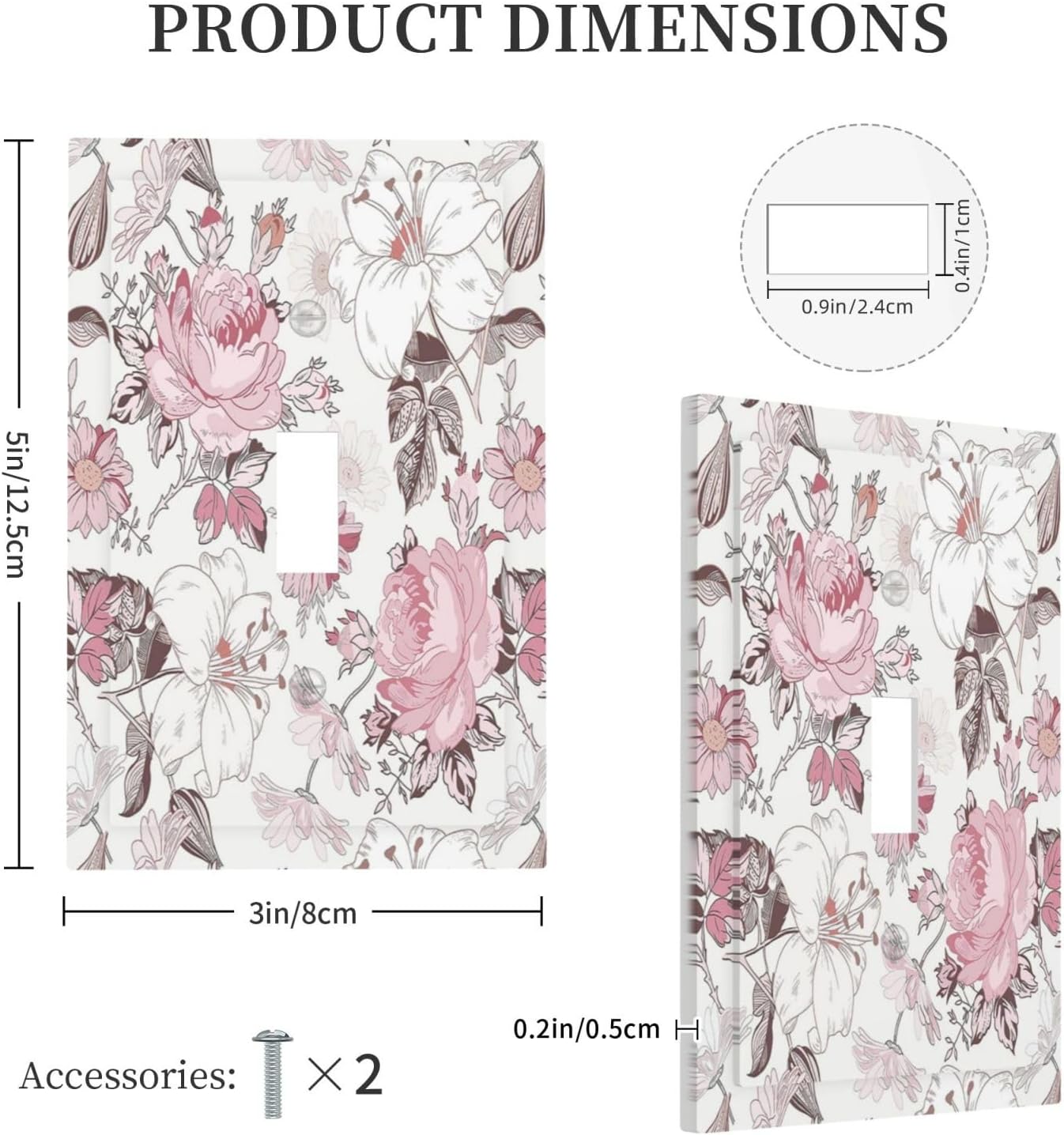 Decorative Light Switch Cover Modern Watercolor Flower Pink White Wildflower 1 Gang Single Toggle Decorator Outlet Wall Plate Device Electrical Faceplate Switchplates for Bedroom Home Decor