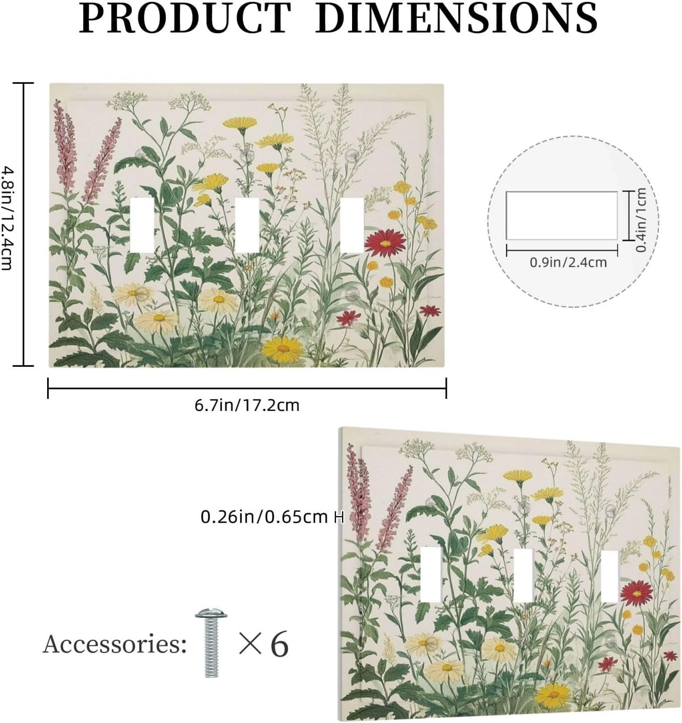 Rustic Wildflower Green Plants Daisy Floral Decorative Switch Plates 3 Gang Wall Plate Triple Toggle Light Switch Cover Faceplate Electrical Wall Panels For Farmhouse Bed Room Decor