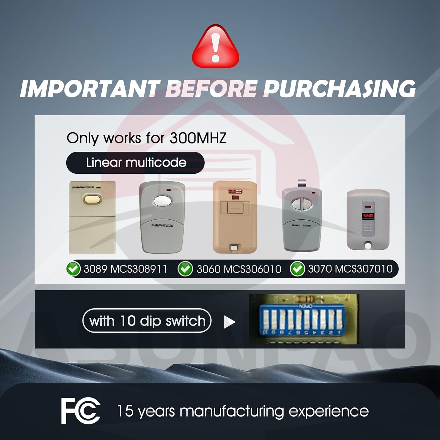 2 for Multi-Code 3089 MultiCode 308911 Linear MCS308911, 300MHZ 10 Dip Switch Gate Opener Remote (3-Year-Warranty)