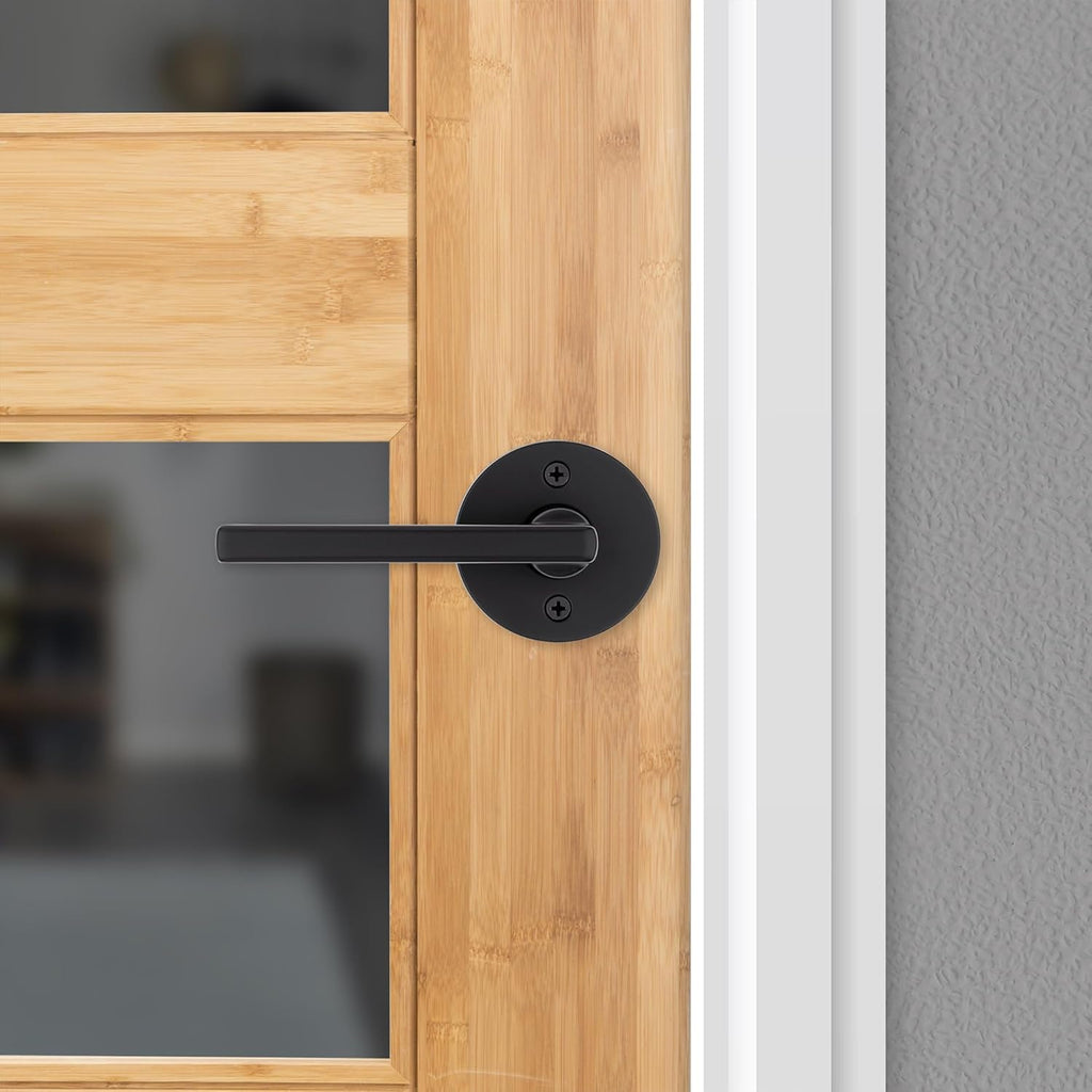 Kwikset Halifax Dummy Door Handle, Single Sided Round Lever for Closets, French Double Doors, and Pantry, Matte Black Non-Turning Reversible Interior Push/Pull Lever, with Microban Protection