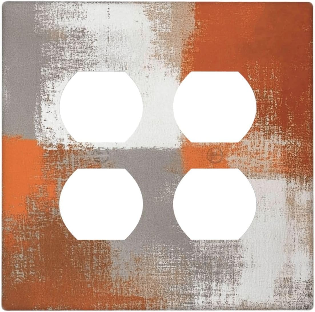 Orange Grey Abstract Art Oil Painting Outlet Covers 2 Gang Double Duplex Decorative Light Switch Covers Electrical Wallplates Socket Faceplate For Home Farmhouse Decor