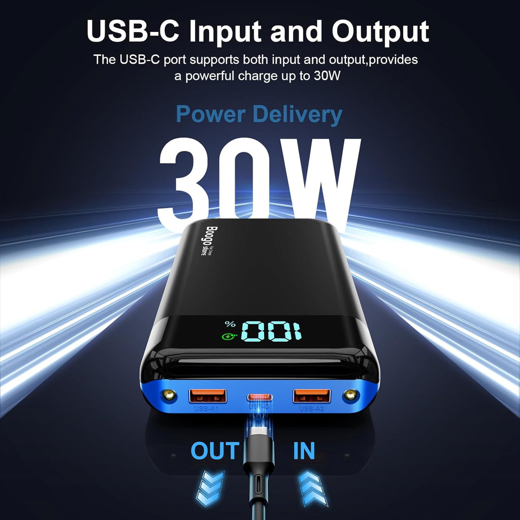 Portable Charger Power Bank 52800mAh Powerbank PD 30W and QC 4.0 Fast Charging Built-in Bright Flashlight LED Display 2 USB 1Type-C Output External Battery Pack for iPhone,Samsung