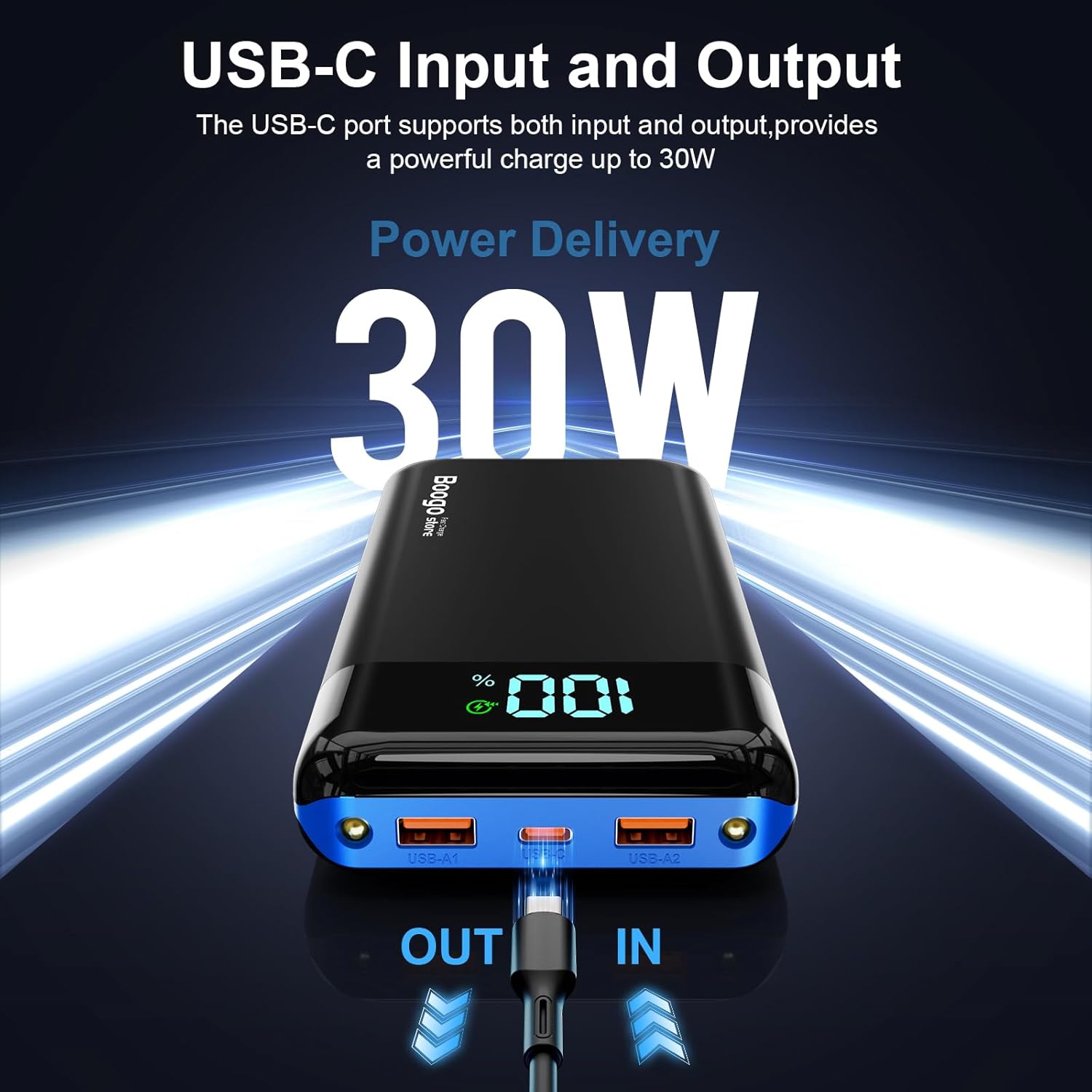 Portable Charger Power Bank 52800mAh Powerbank PD 30W and QC 4.0 Fast Charging Built-in Bright Flashlight LED Display 2 USB 1Type-C Output External Battery Pack for iPhone,Samsung