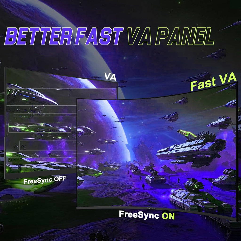 Amzfast 27 inch 200Hz Curved Gaming Monitor, FHD 1080P Computer Monitor with Built-in Speakers, MPRT 1ms with Fast VA Panel | 130% sRGB, 3000:1,1500R | 12 Months Warranty Exchange