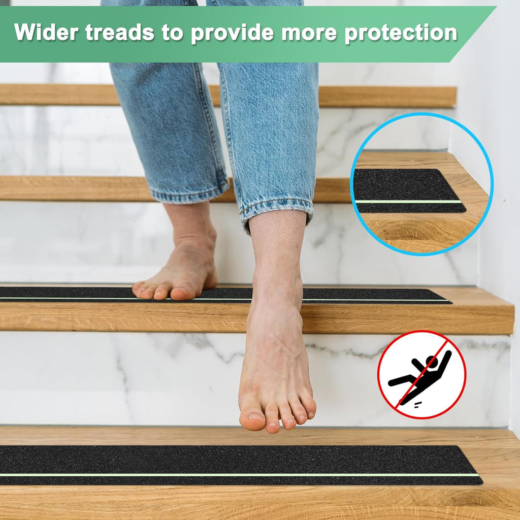 5-Pack Anti Slip Traction Tape 30" x 6" Best Grip Tape Grit with 6mm/0.24" Glow in Dark Stripe High Traction Friction Abrasive Adhesive for Indoor/Outdoor Stairs[Black+Green]