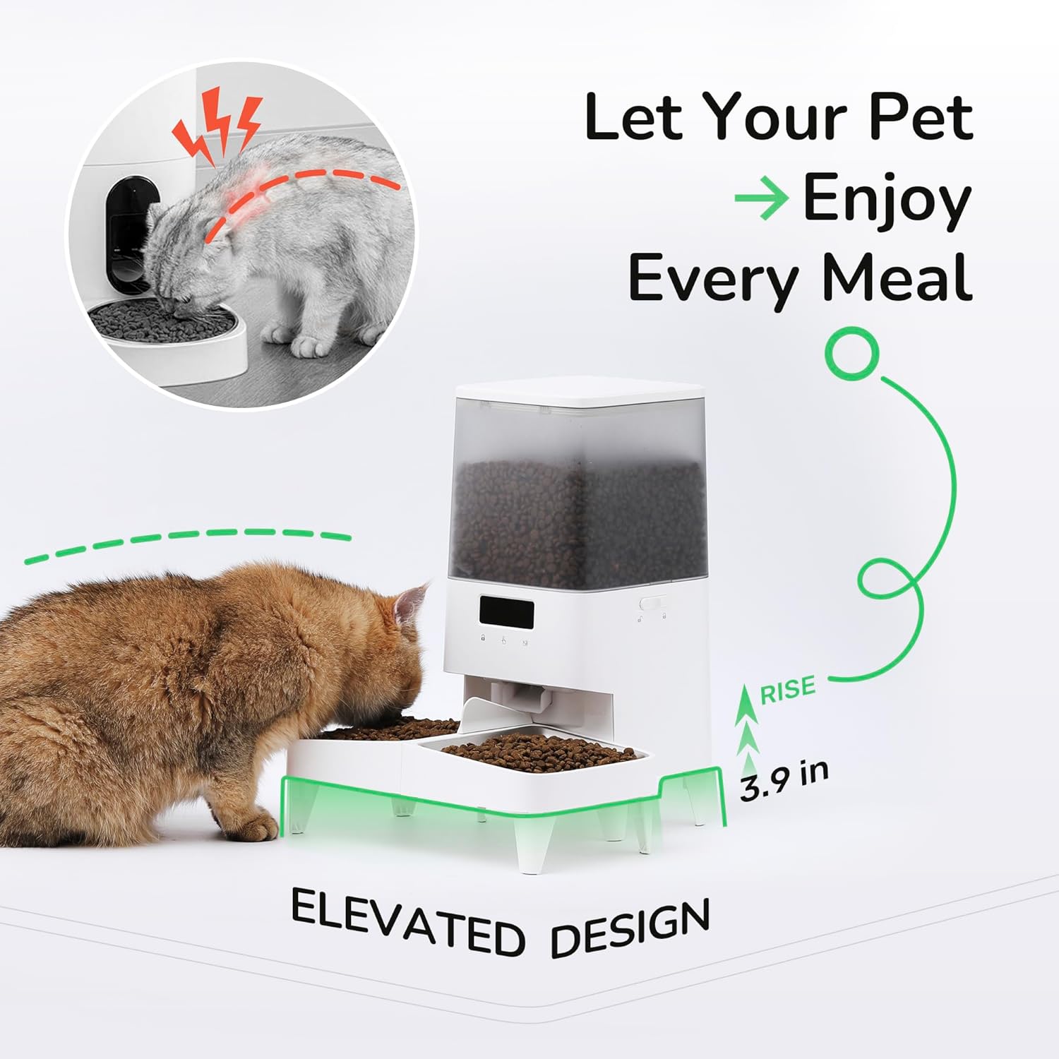 FUKUMARU Automatic Cat Feeder, WiFi Automatic Dog Feeder with Freshness Preservation, 5L Timed Cat Food Dispenser with Elevated Bowls, Up to 10 Meals Per Day