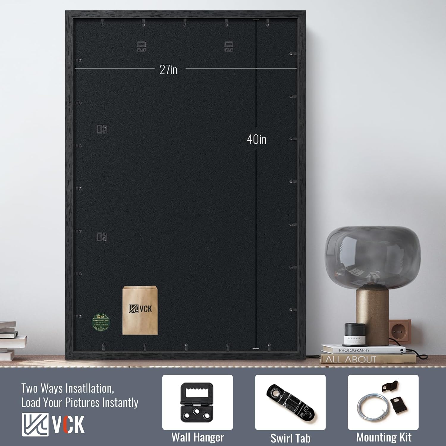 VCK 27x40 Poster Frames Black Set of 6, Wide Border Wood Picture Frame, Multi-Directional Display Family Photos, Office Prints, Studio/Gallery Art, Woodgrain Series, Wall Hanging