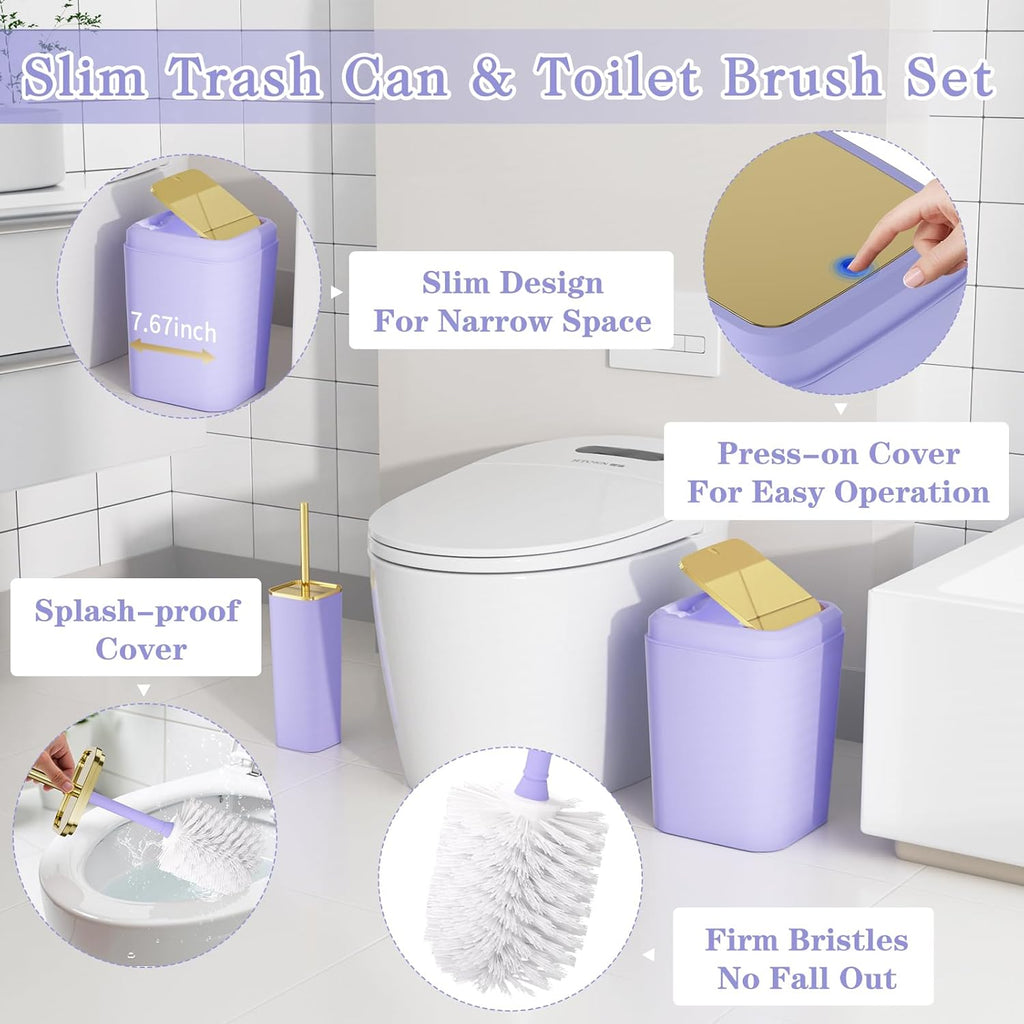 Bathroom Accessory Set, 11PC Bathroom Set, Purple Bathroom Accessories, Bathroom Accessories Set with Trash Can, 3PC Soap Dispensers and Toilet Brush