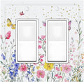 Decorative Outlet Covers Watercolor Floral Butterfly Colorful Wildflower 2 Gang Double Gfci Rocker Electrical Wall Panels Light Switch Cover Plate For Bed Room Living Room Decor