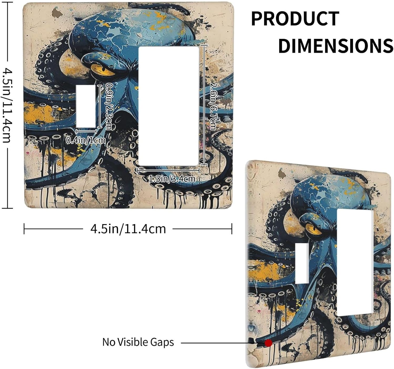 Outlet Covers Nautical Vintage Blue Octopus Yellow Eyes Oil Watercolor 1 Toggle 1 Rocker Combination Decorative Wall Plate Electrical Switch Plates Light Switch Cover Plate for Kids room