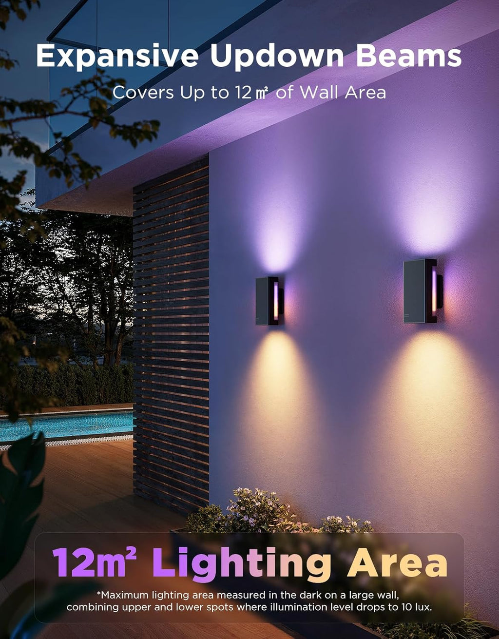 Govee Outdoor UpDown Wall Light, 1 Pack, 1200LM RGBICWW Smart Porch Lights Outdoor with 64 Scene Modes, IP66 Waterproof Wall Sconce for Outdoor Decor, Works with Alexa, Google Assistant and Matter