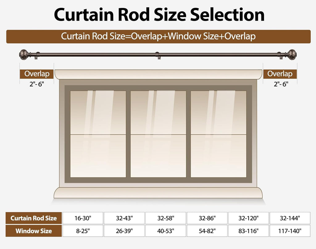 TONIAL Bronze Curtain Rod 32 to 120 Inches, 7/8 Adjustable Curtain Rods for Windows 20 to 116 Inches, Splicing Drapery Rods Heavy duty with Netted Texture Finials