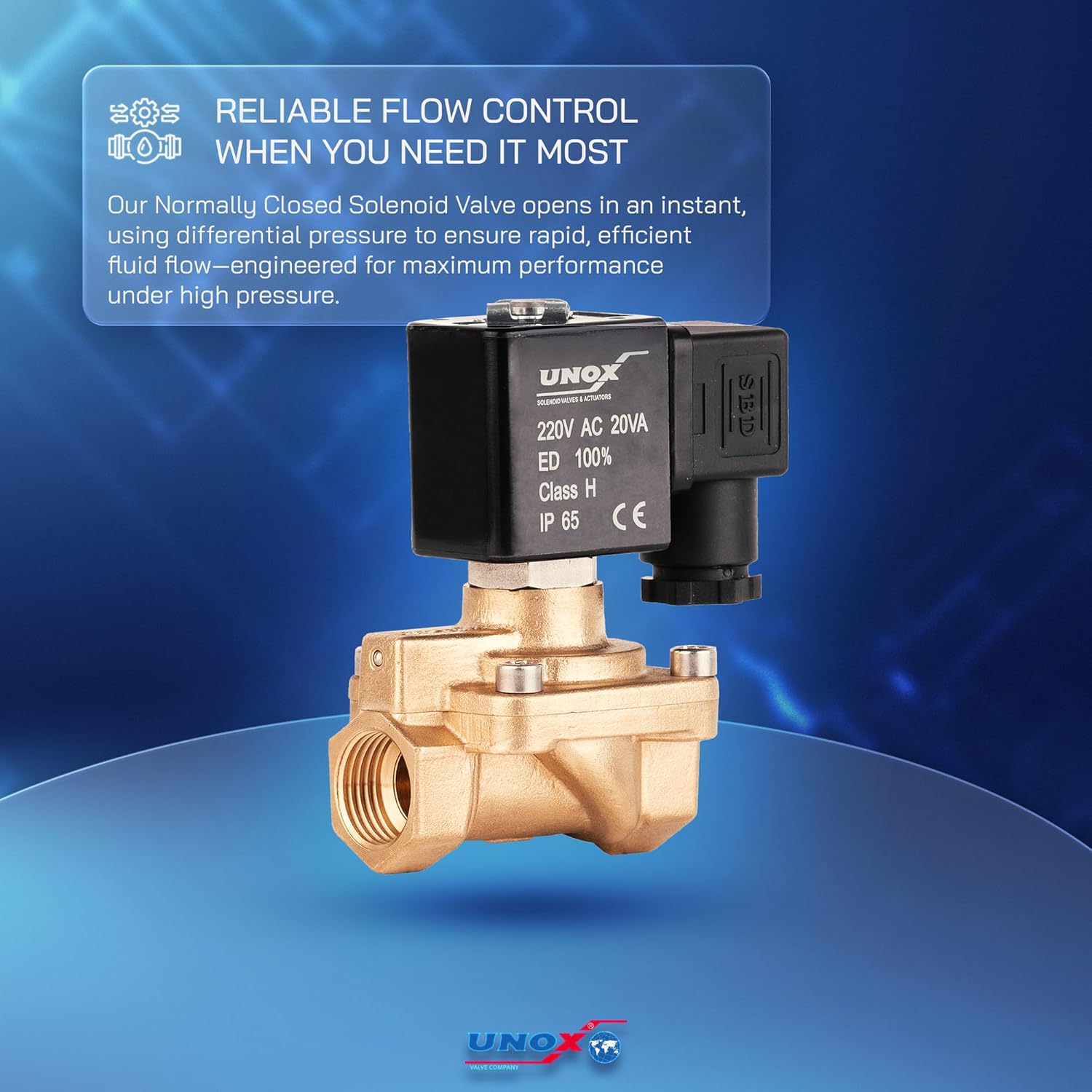 UNOX 1/2" NPT Solenoid Valve 220V AC, Brass Control Valve Normally Closed - 7-232 PSI Multi-Purpose Reliable Control Valve for Water, Air, and Gas - Solenoid Valves