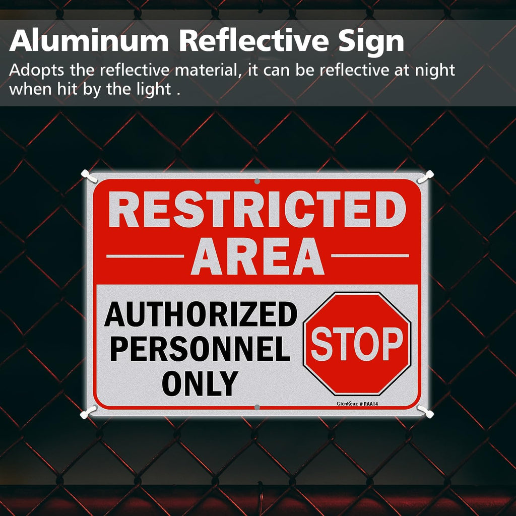 GicnKeuz Large Restricted Area Sign, 14x10 Inches Do Not Enter - Authorized Personnel Only Signs, Rust Free.40 Reflective Aluminum, Fade Resistant/Waterproof, 6 Pre-drilled Holes (2 Pack)