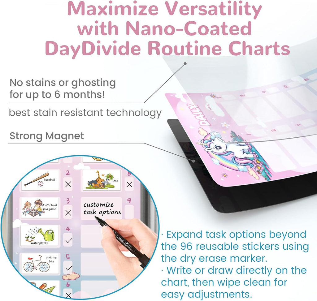 JJPRO Magnetic Bedtime/Morning/Daily Reward Routine Chart for Kids with Reward Jar-Bedtime Routine Chart,Reward Jar for Kids,Daily Checklist Reward Chart for Toddlers,Visual Schedule Board -Unicorn