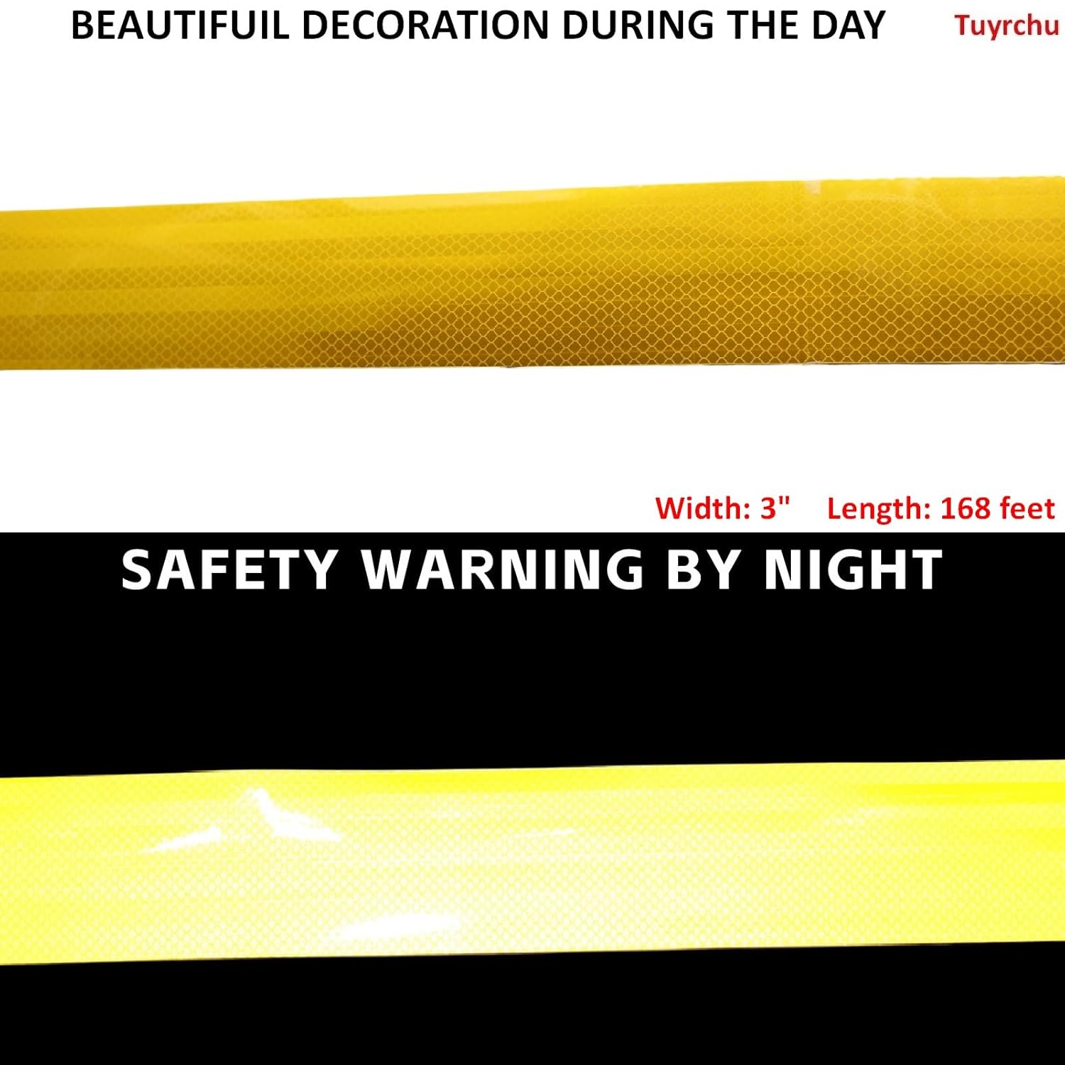 Non Fading Reflective Tape Yellow 3 inch, Outdoor Waterproof High Visibility Warning Industrial Marking Tape, Safety Stickers (68 feet)