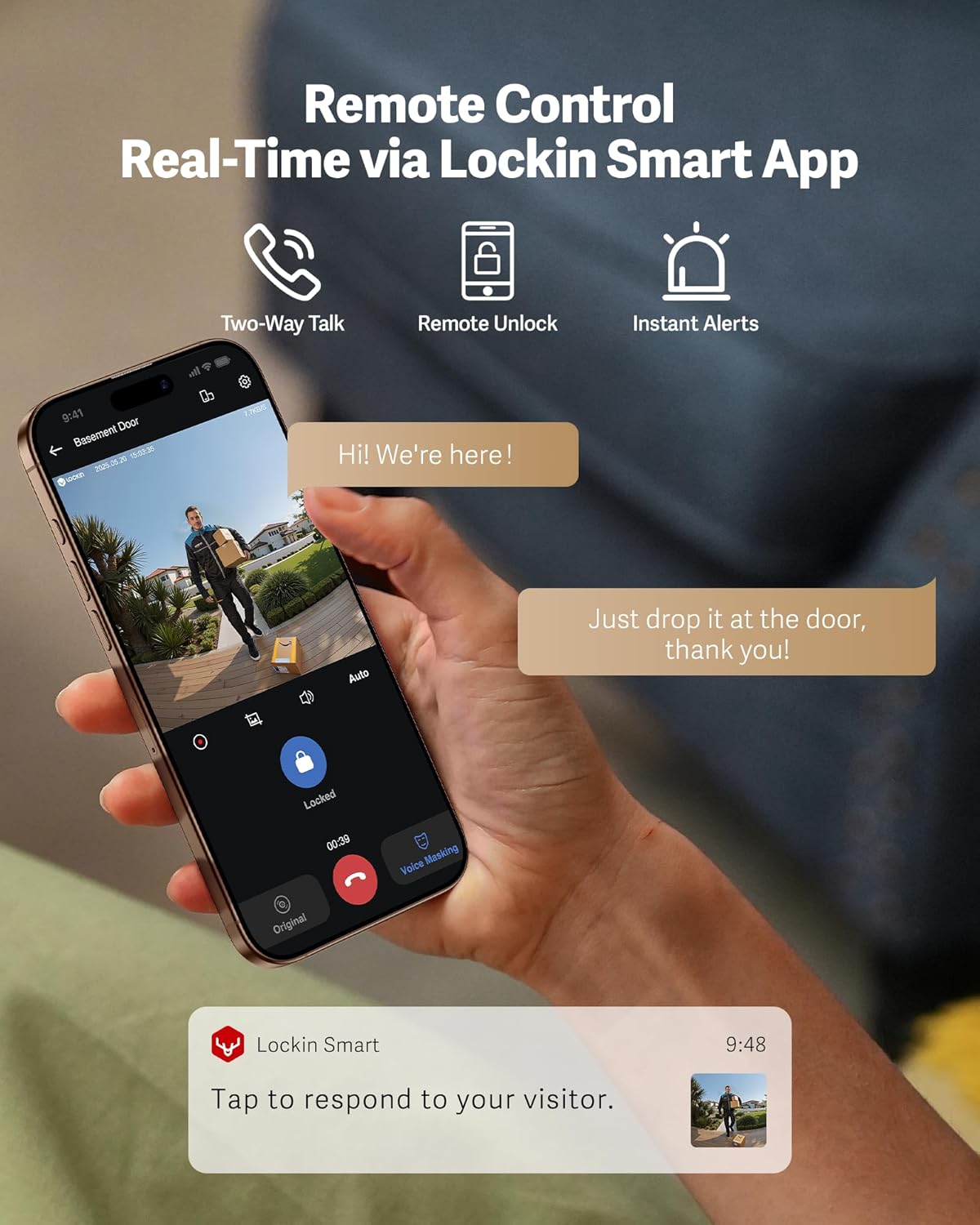 Lockin Veno Pro Smart Deadbolt Lock with Dual Swappable Batteries for 6-Month Extended Power, Palm Vein & Fingerprint Keyless Entry, Built-in Wi-Fi, Doorbell, App Remote Control, IP65 Waterproof