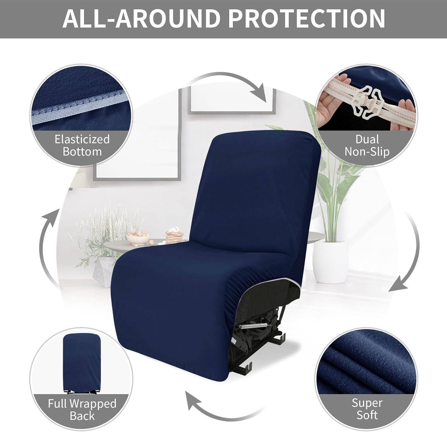 Easy-Going 100% Waterproof Recliner Cover Additional Seat Cover for Reclining Couch, Stretch Sofa Covers Washable Furniture Protector for Kids & Pets, 1 Seat, Navy