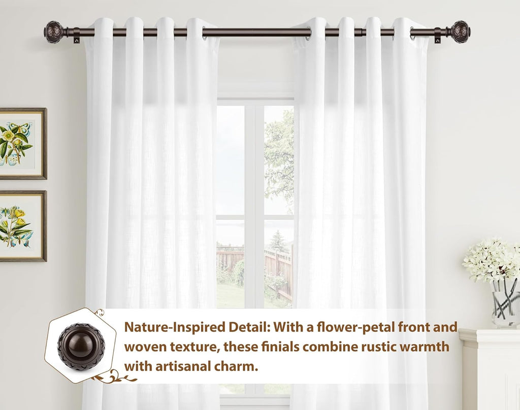 TONIAL 2 Pack Bronze Curtain Rod 32 to 58 Inches, 7/8 Adjustable Curtain Rods for Windows 20 to 54 Inches, Splicing Drapery Rods Heavy Duty with Netted Texture Finials