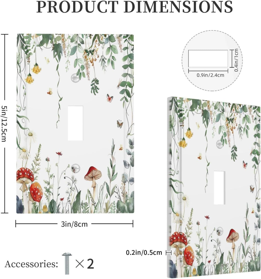 Decorative Light Switch Cover Sage Plant Red Mushroom Butterfly Wild Flower 1 Gang Single Toggle Device Electrical Faceplate Switchplates Decorator Outlet Wall Plate For Bed Room Home