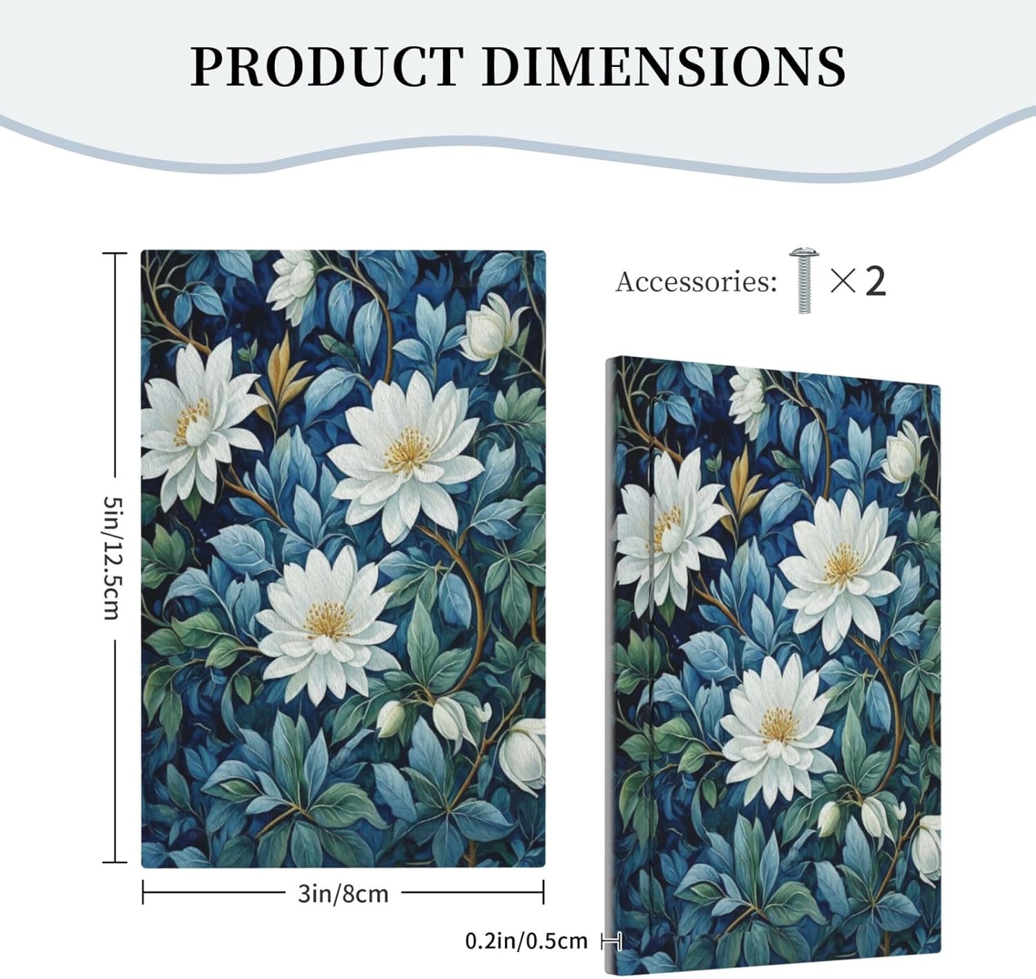 White Flowers Green Leaves Light Switch Covers No Device Wall Plate 1 Gang Decorative Blank Switchplate Electrical Faceplate for Country Living Bedroom Decor