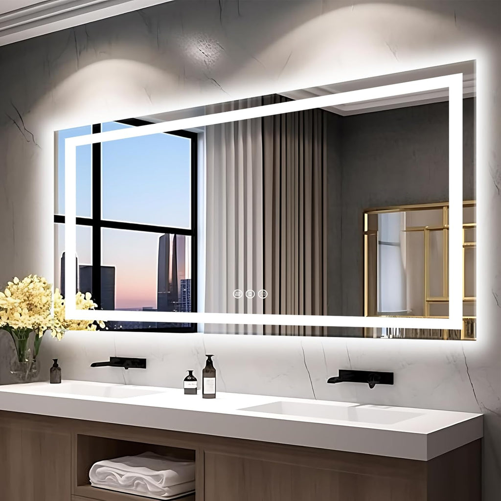 77"x36" Large LED Bathroom Mirror with Front Lit and Backlit, Anti-Fog Lighted Mirror for Wall, Stepless 3 Colors Dimmable Smart Vanity Mirror(Horizontal/Vertical)