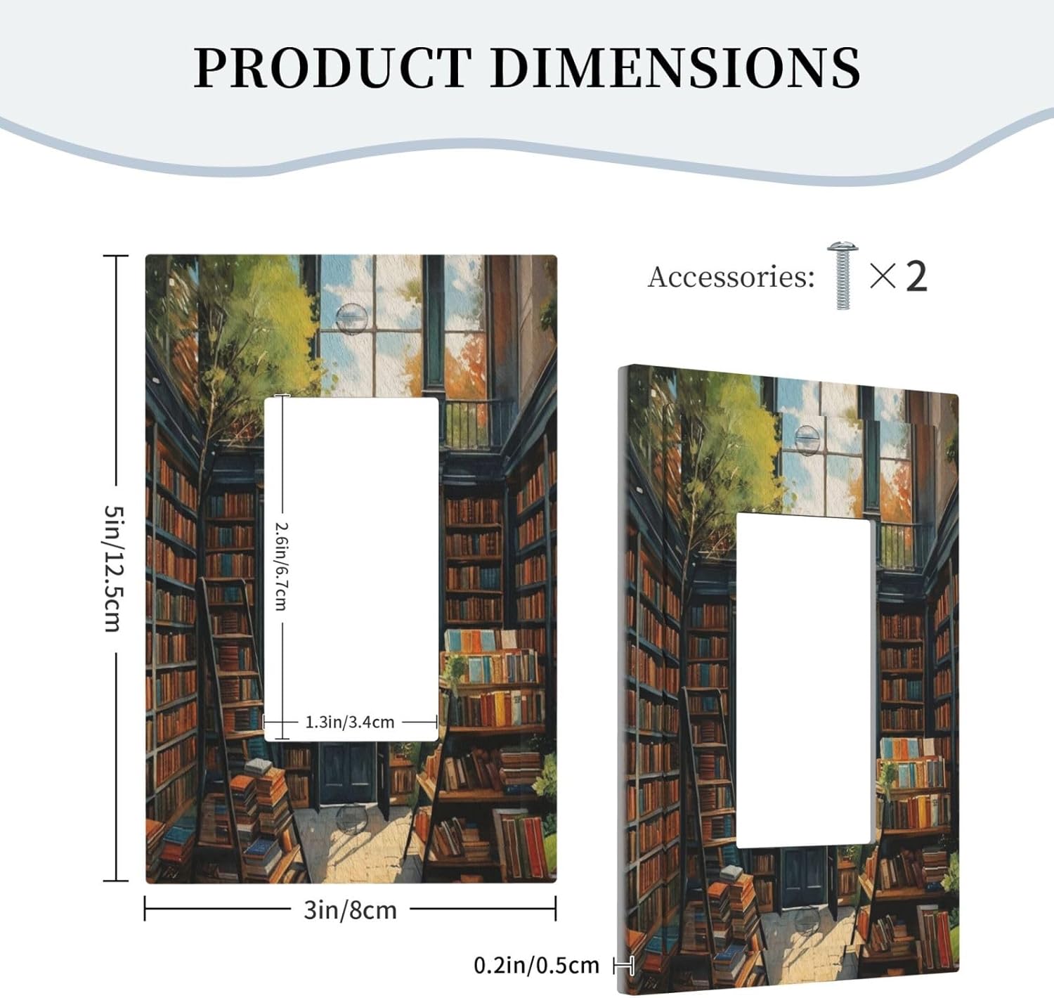 Library With A Lot Of Books Single Decora Outlet Wall Plate 1 Gang Rocker Decorative Switchplate Faceplate GFCI Light Switch Covers for Home Living Decor