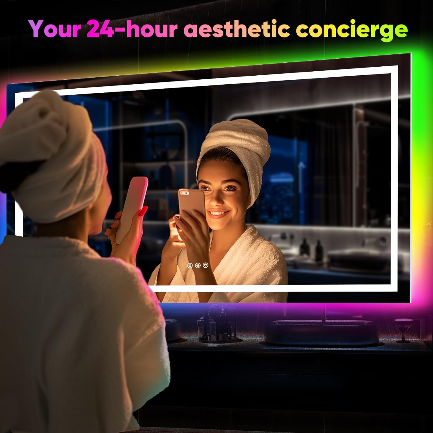 LED Bathroom Mirror, 30"x55" with Frontlit and Backlit Anti-Fog Mirror with Lights LED Vanity Mirror for Bathroom 11 Colors Temperature & Dimmable Bathroom Mirror with HD Tempered Glass