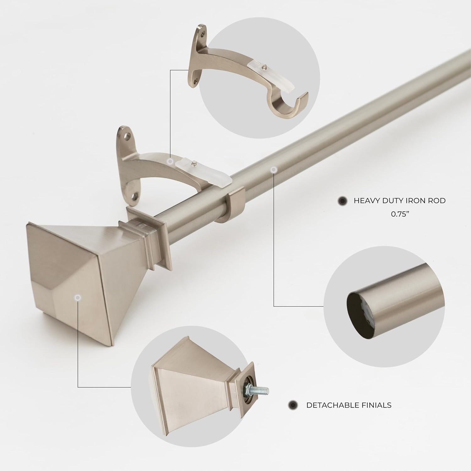 Deco Window Adjustable Curtain Rod for Windows 18 to 44 Inch (Pack of 1) Extendable Heavy Duty 3/4 Inch Iron Drapery Pole with Finials Wall Mounted French Door Curtain Rods (Silver)