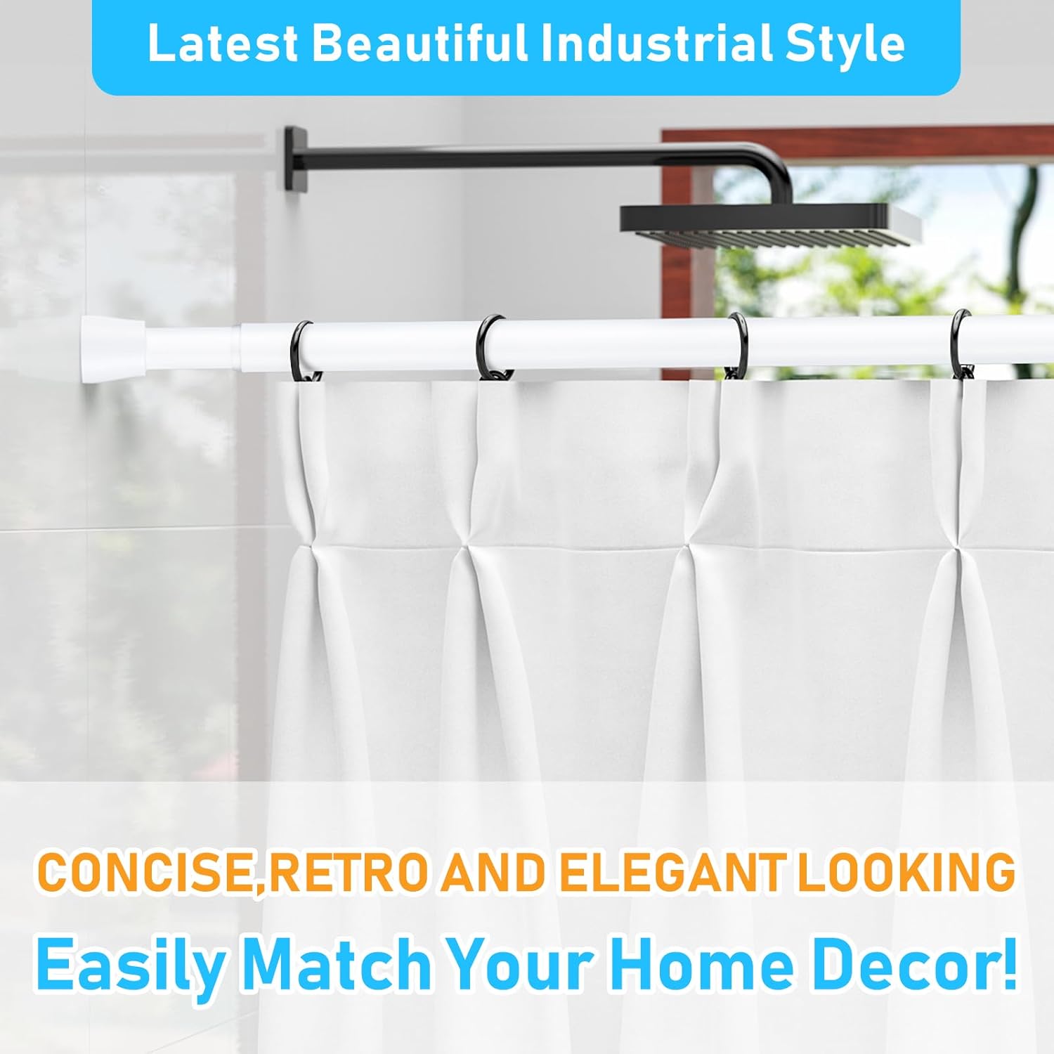 Shower Curtain Rod 42-73 Inch White Shower Rod 7/8" Tension Curtain Rod Adjustable Curtain Rods No Drilling Shower Tension Rod Shower Curtain Tension Rod for Bathroom Windows Doorways