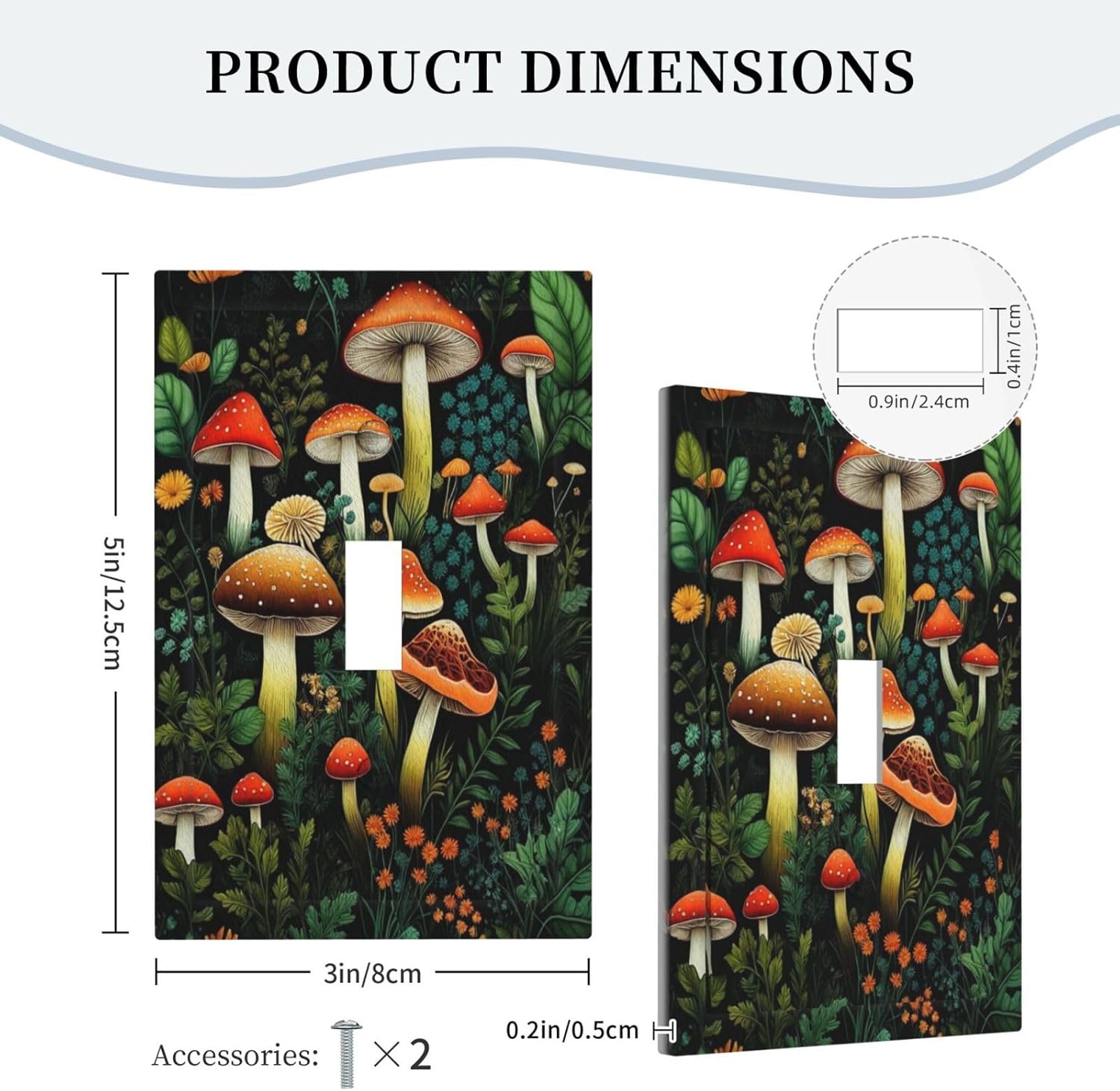 Decorative Light Switch Plate Covers Boho Red Mushroom Green Leaf Plants Floral 3 Gang Wall Plate Switch Cover Plate Triple Toggle Jumbo Electrical Faceplate for Bedroom Home Decor