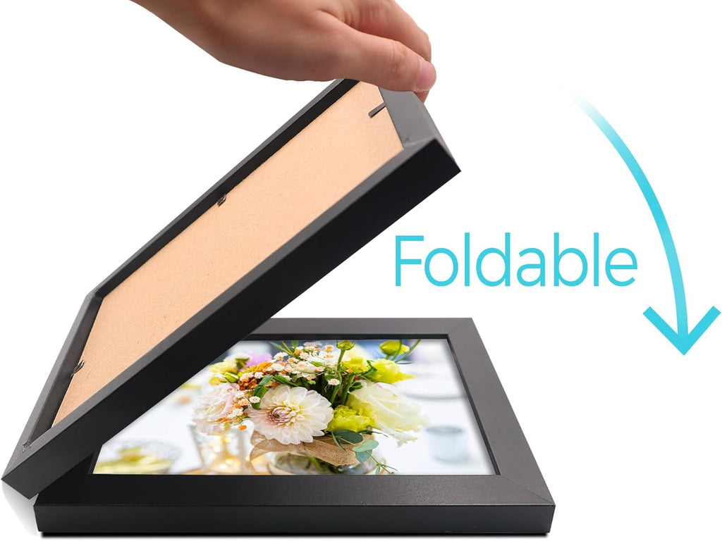 Double 5x7 Horizontal Combo, Black Wood Picture Frame, 4.5x6.5 Opening Foldable Landscape View Photo Frame on Table-top or Wall