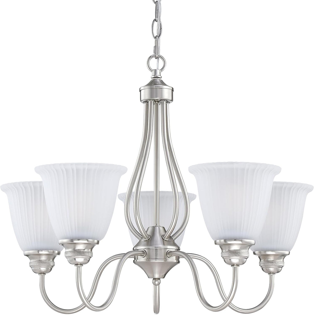 Doraimi Lighting 5 Light Chandelier Stripe Frosted Glass Shade Classic Style Ceiling Pendant Light Fixture Brushed Nickel Finish for Meeting Room Dining Room Over Table Living Room
