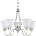 Doraimi Lighting 5 Light Chandelier Stripe Frosted Glass Shade Classic Style Ceiling Pendant Light Fixture Brushed Nickel Finish for Meeting Room Dining Room Over Table Living Room